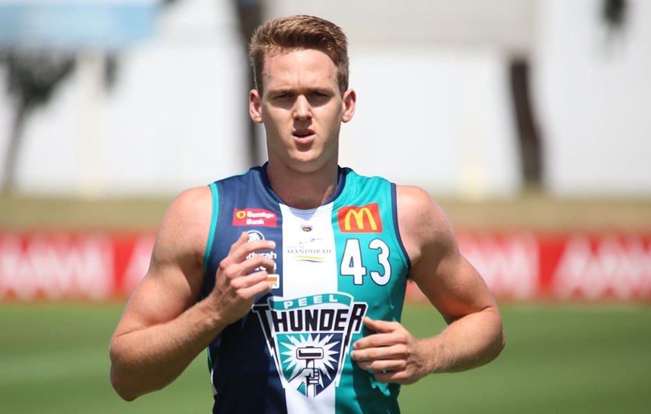 nyshuis peel web 156.jpg Ryan Nyhuis took 12 marks for Peel against South Fremantle. - Fremantle,Fremantle Dockers,WAFL